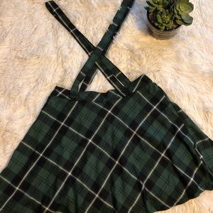 Royal Bones Green Plaid Suspender Skirt